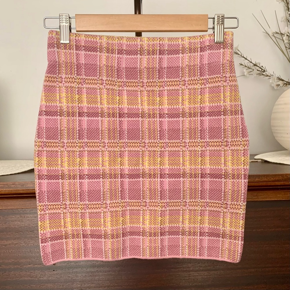 Ronny Kobo Rolana Plaid Knit Mini Skirt, Size XS